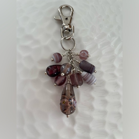 Handmade Purple Bead Grape Hand Bag Charm Keychain Snap Hook Clip - Picture 3 of 5